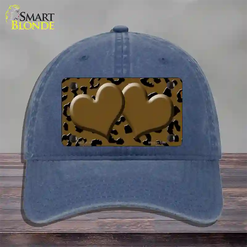 Brown Black Cheetah Brown Center Hearts Novelty License Plate Hat Unconstructed Cotton / Navy