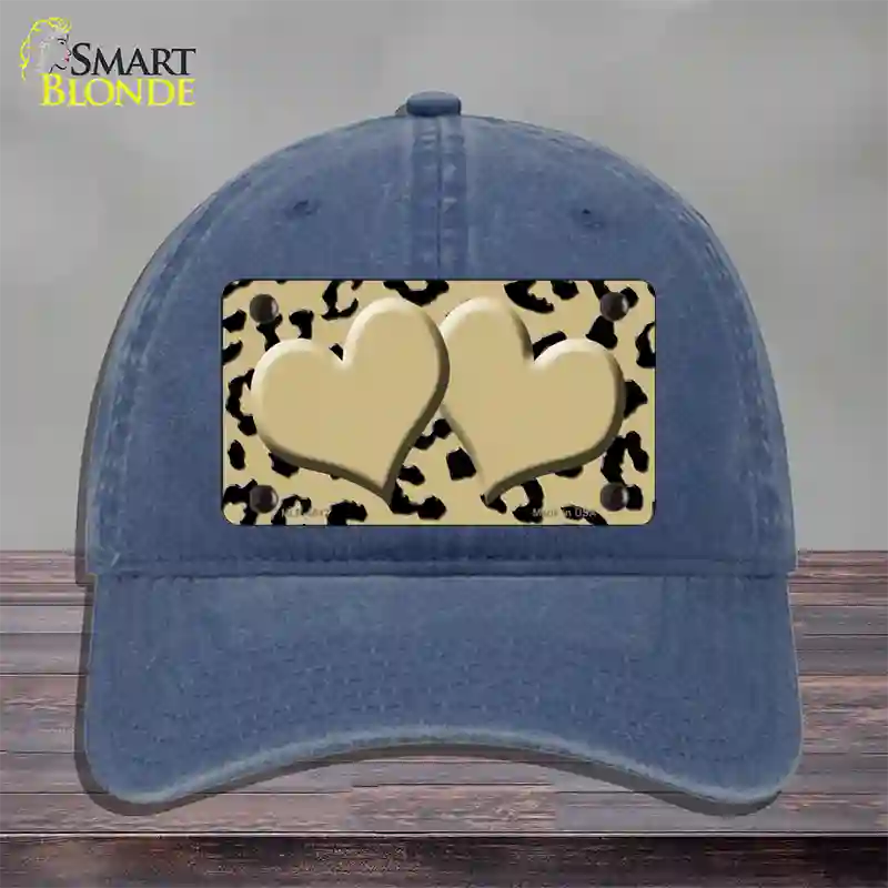 Gold Black Cheetah Gold Center Hearts Novelty License Plate Hat Unconstructed Cotton / Navy