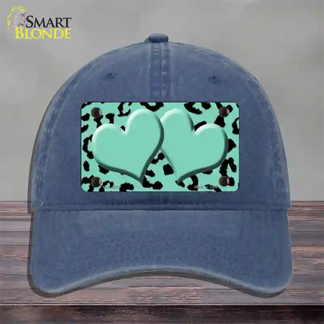 Mint Black Cheetah Mint Center Hearts Novelty License Plate Hat Unconstructed Cotton / Navy