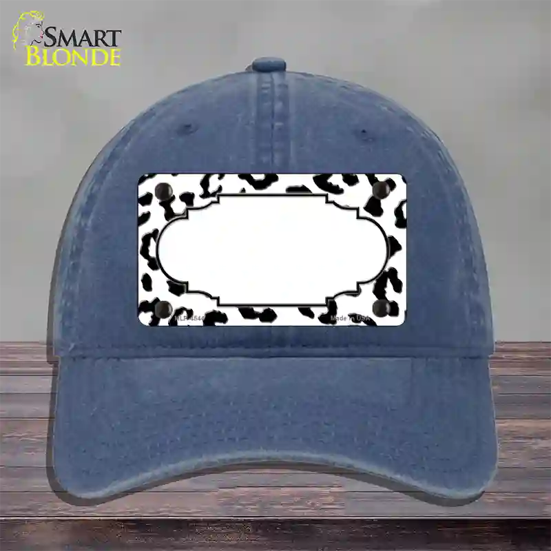 White Black Cheetah Scallop Novelty License Plate Hat Unconstructed Cotton / Navy