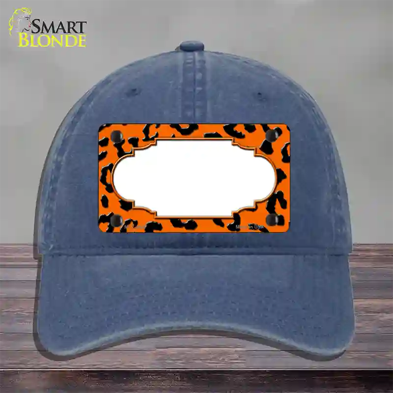 Orange Black Cheetah Scallop Novelty License Plate Hat Unconstructed Cotton / Navy