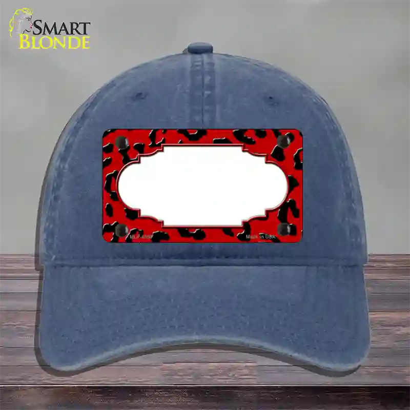 Red Black Cheetah Scallop Novelty License Plate Hat Unconstructed Cotton / Navy