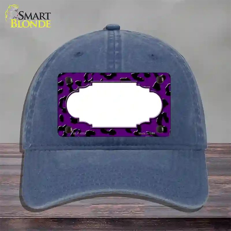 Purple Black Cheetah Scallop Novelty License Plate Hat Unconstructed Cotton / Navy