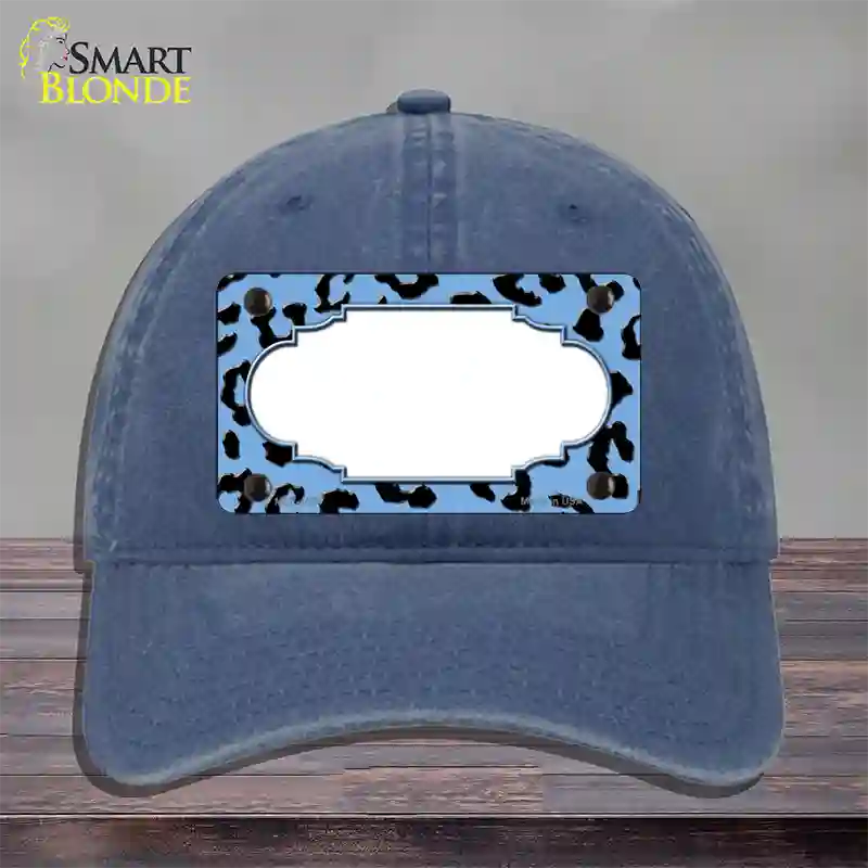 Light Blue Black Cheetah Scallop Novelty License Plate Hat Unconstructed Cotton / Navy