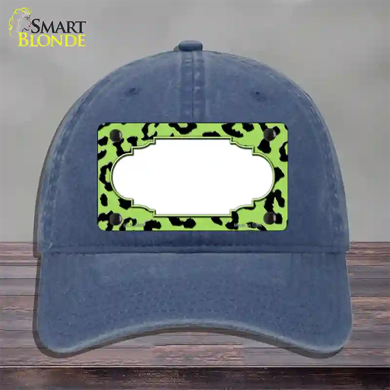 Lime Green Black Cheetah Scallop Novelty License Plate Hat Unconstructed Cotton / Navy