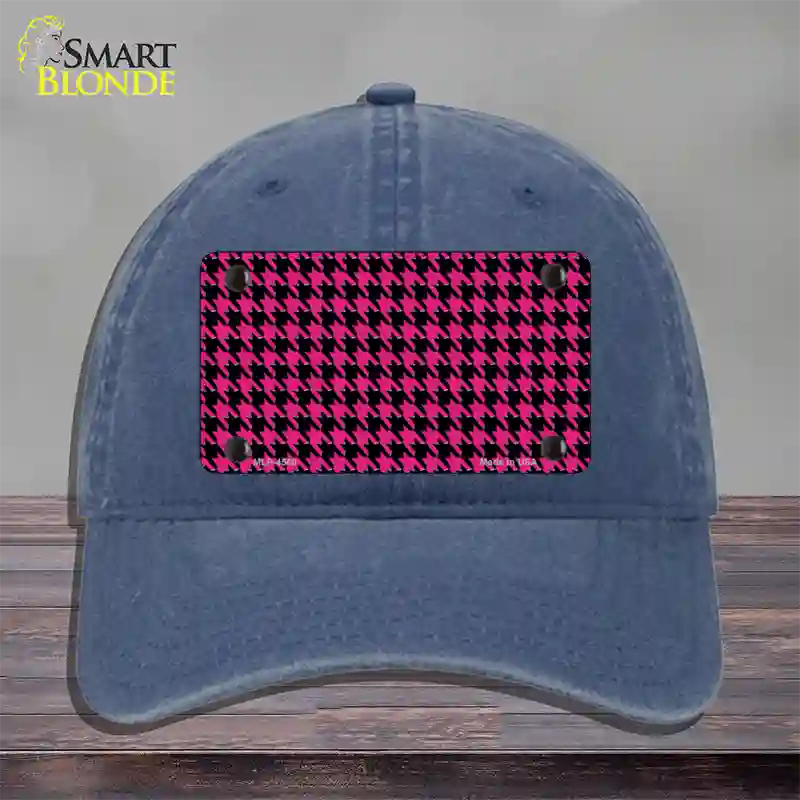 Pink Black Houndstooth Novelty License Plate Hat Unconstructed Cotton / Navy