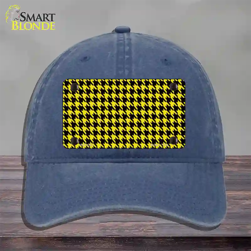 Yellow Black Houndstooth Novelty License Plate Hat Unconstructed Cotton / Navy