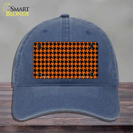 Orange Black Houndstooth Novelty License Plate Hat Unconstructed Cotton / Navy