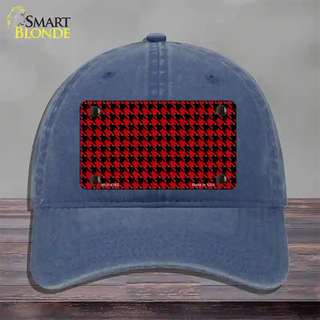 Red Black Houndstooth Novelty License Plate Hat Unconstructed Cotton / Navy