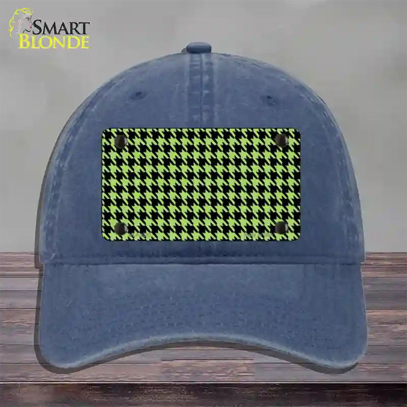 Lime Green Black Houndstooth Novelty License Plate Hat Unconstructed Cotton / Navy