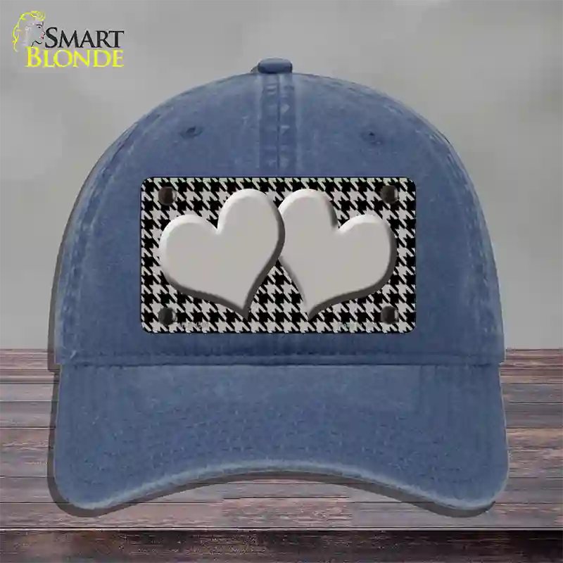 Grey Black Houndstooth Grey Center Hearts Novelty License Plate Hat Unconstructed Cotton / Navy