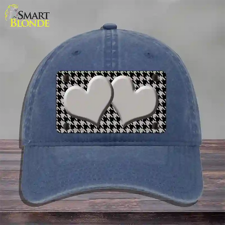 Grey Black Houndstooth Grey Center Hearts Novelty License Plate Hat Unconstructed Cotton / Navy