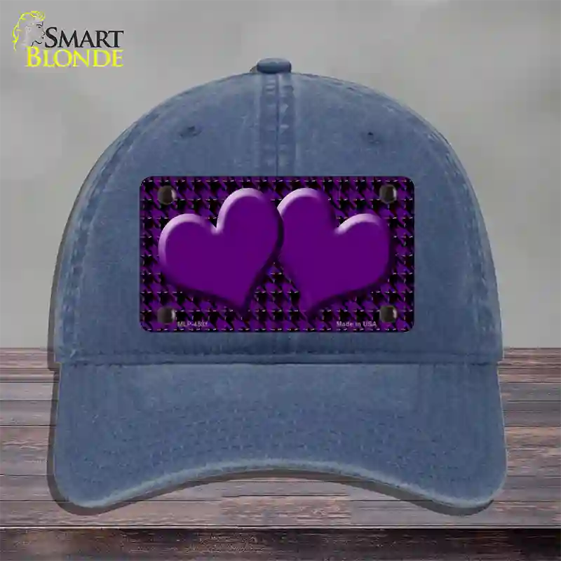 Purple Black Houndstooth Purple Center Hearts Novelty License Plate Hat Unconstructed Cotton / Navy