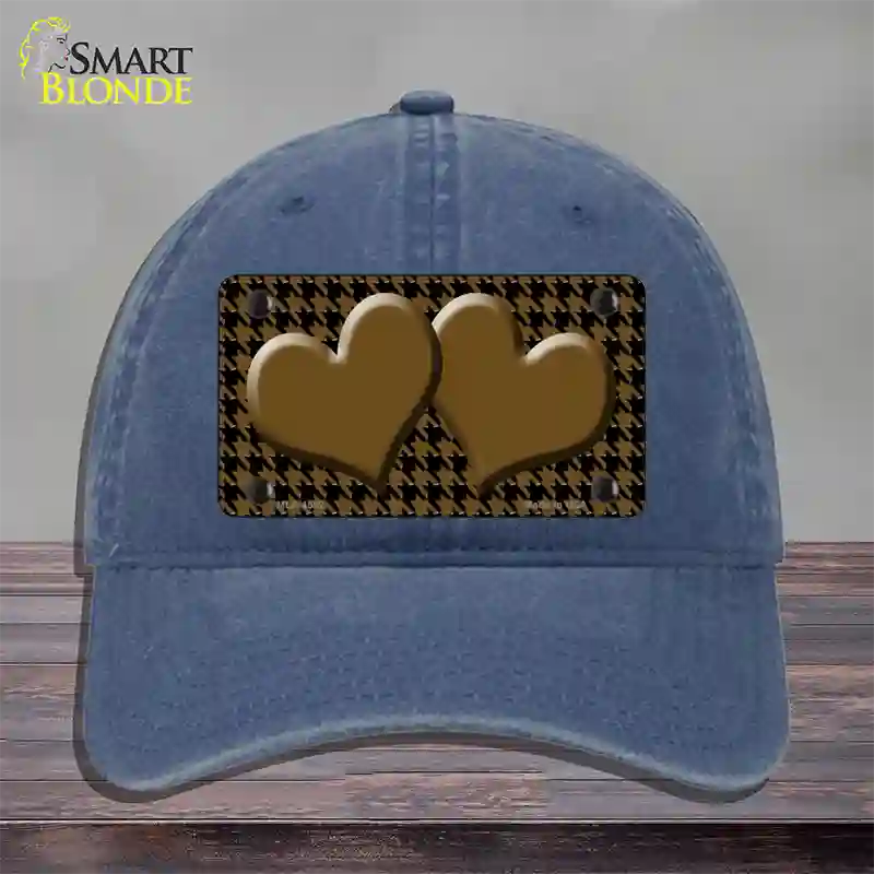 Brown Black Houndstooth Brown Center Hearts Novelty License Plate Hat Unconstructed Cotton / Navy