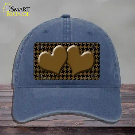 Brown Black Houndstooth Brown Center Hearts Novelty License Plate Hat Unconstructed Cotton / Navy