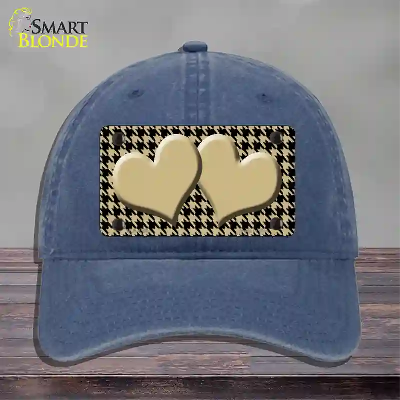 Gold Black Houndstooth Gold Center Hearts Novelty License Plate Hat Unconstructed Cotton / Navy