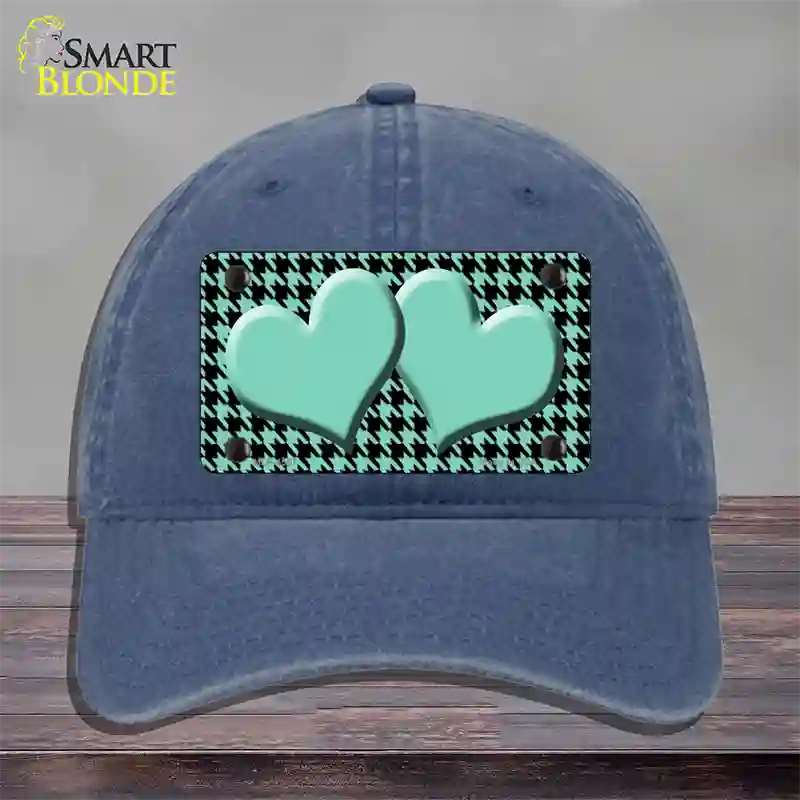 Mint Black Houndstooth Mint Center Hearts Novelty License Plate Hat Unconstructed Cotton / Navy