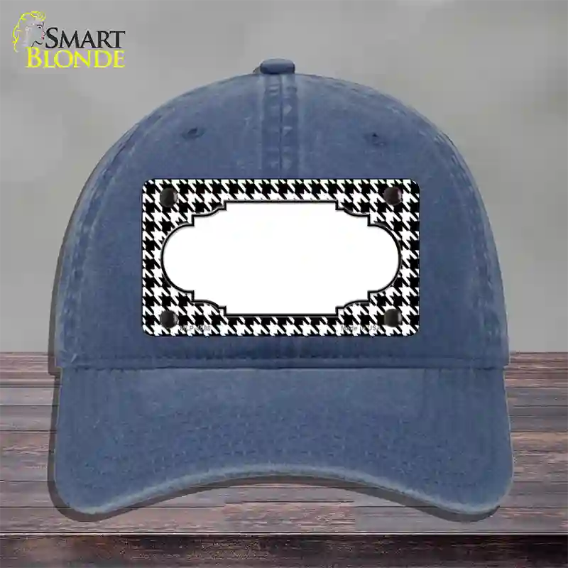 White Black Houndstooth Scallop Center Novelty License Plate Hat Unconstructed Cotton / Navy