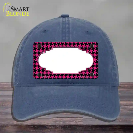 Pink Black Houndstooth Scallop Center Novelty License Plate Hat Unconstructed Cotton / Navy