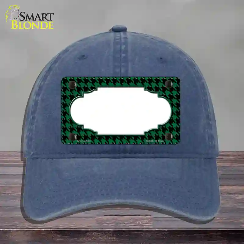 Green Black Houndstooth Scallop Center Novelty License Plate Hat Unconstructed Cotton / Navy