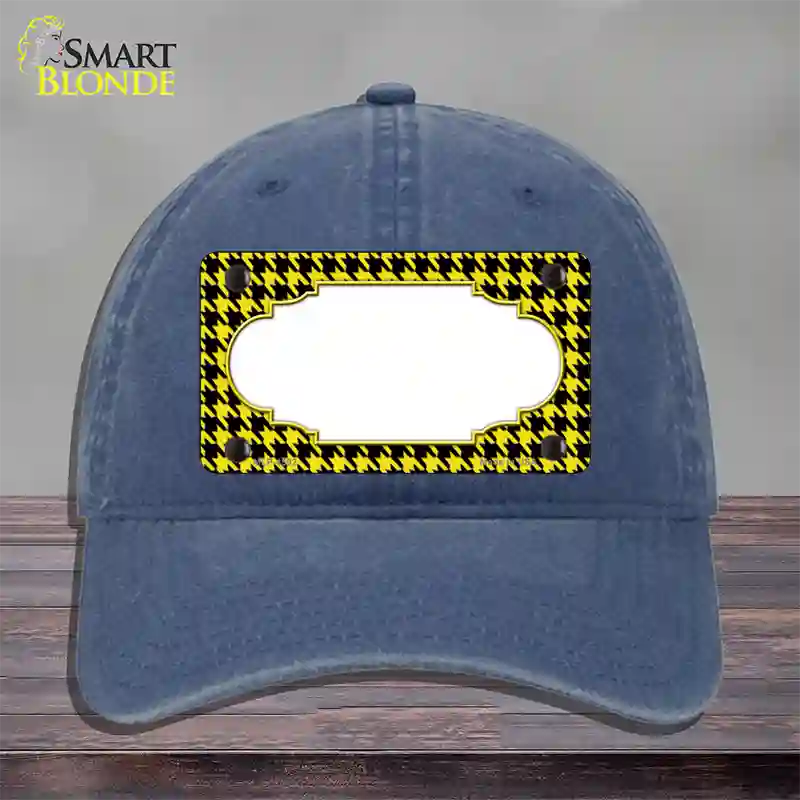 Yellow Black Houndstooth Scallop Center Novelty License Plate Hat Unconstructed Cotton / Navy