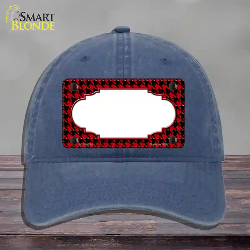 Red Black Houndstooth Scallop Center Novelty License Plate Hat Unconstructed Cotton / Navy