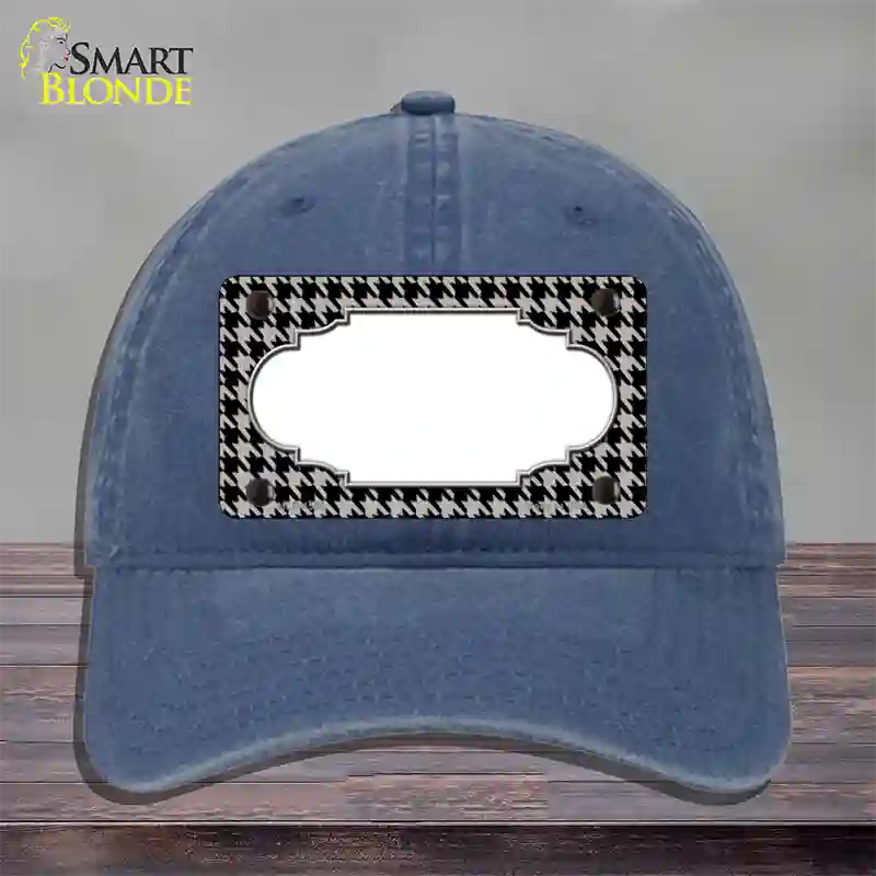 Grey Black Houndstooth Scallop Center Novelty License Plate Hat Unconstructed Cotton / Navy