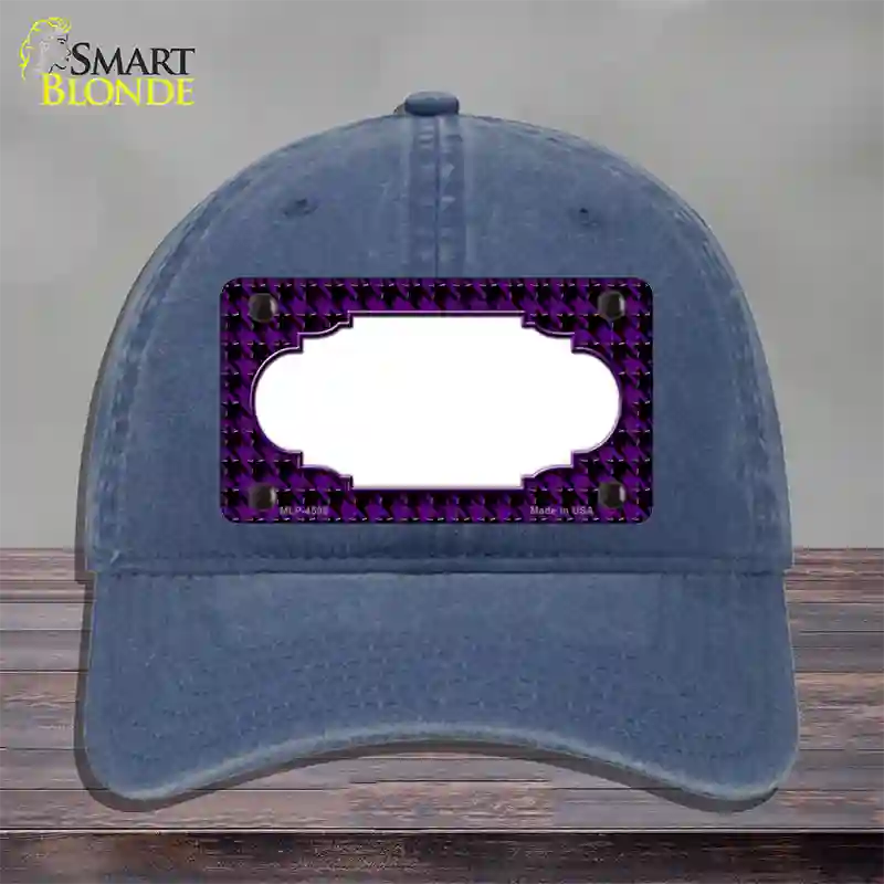 Purple Black Houndstooth Scallop Center Novelty License Plate Hat Unconstructed Cotton / Navy