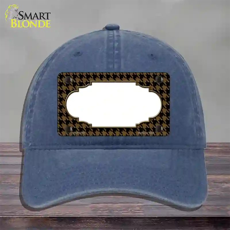 Brown Black Houndstooth Scallop Center Novelty License Plate Hat Unconstructed Cotton / Navy