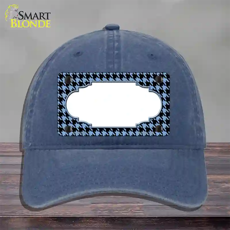 Light Blue Black Houndstooth Scallop Center Novelty License Plate Hat Unconstructed Cotton / Navy