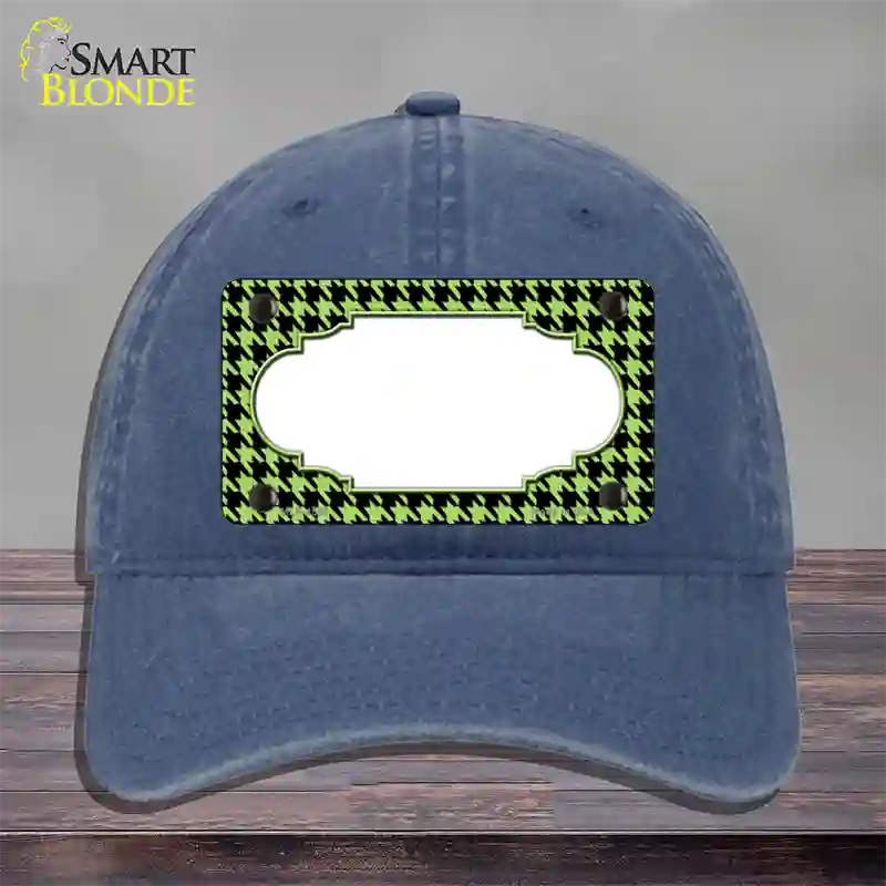 Lime Green Black Houndstooth Scallop Center Novelty License Plate Hat Unconstructed Cotton / Navy