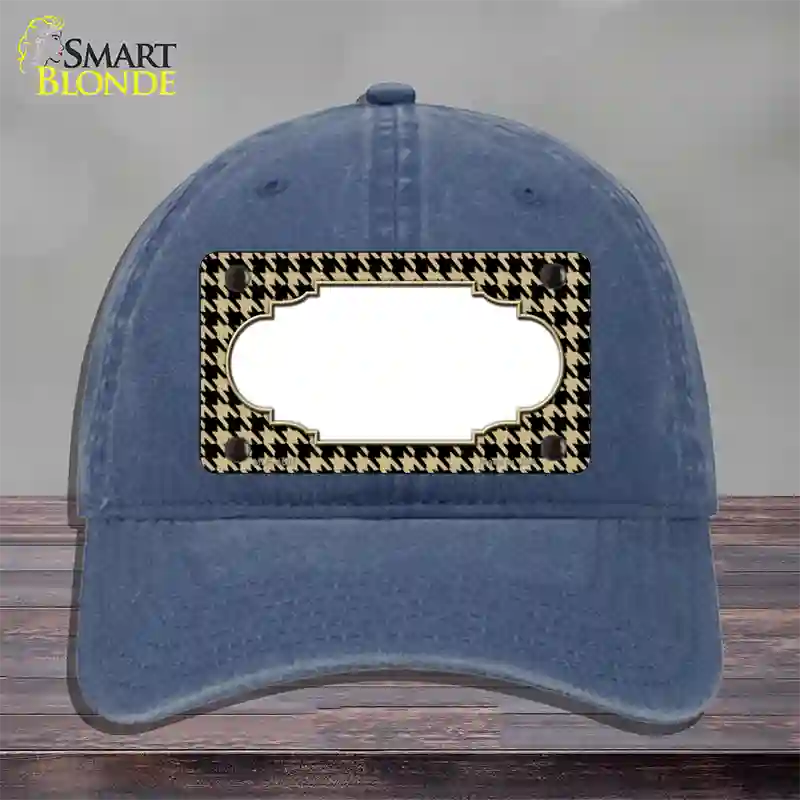 Gold Black Houndstooth Scallop Center Novelty License Plate Hat Unconstructed Cotton / Navy