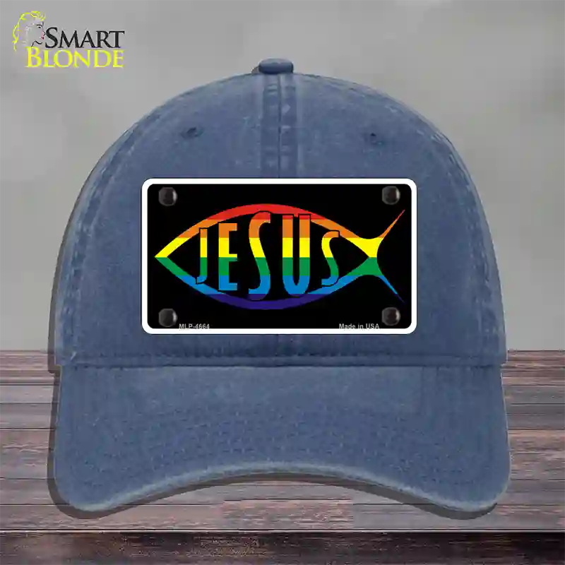 Jesus Fish Rainbow Novelty License Plate Hat Unconstructed Cotton / Navy