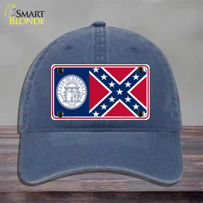 Georgia Confederate State Flag Novelty License Plate Hat Unconstructed Cotton / Navy