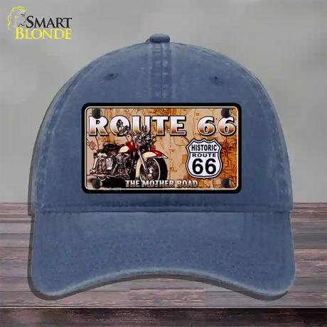 Route 66 Mother Road Motorcycle Novelty License Plate Hat Unconstructed Cotton / Navy