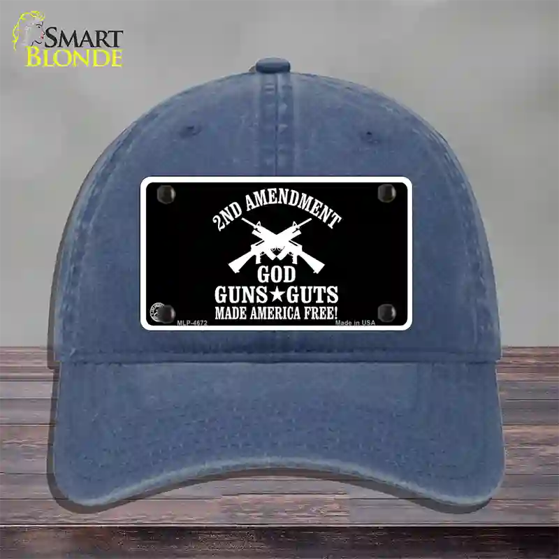 God, Guns, Guts Novelty License Plate Hat Unconstructed Cotton / Navy