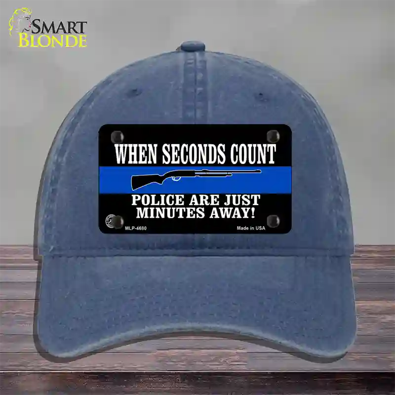 Police Are Just Minutes Away Novelty License Plate Hat Unconstructed Cotton / Navy