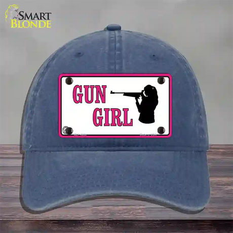 Gun Girl Novelty License Plate Hat Unconstructed Cotton / Navy