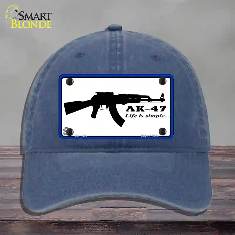 Life Is Simple Novelty License Plate Hat Unconstructed Cotton / Navy