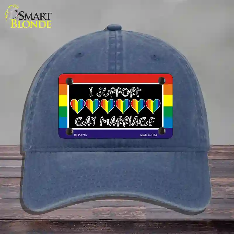 Support Gay Marriage Novelty License Plate Hat Unconstructed Cotton / Navy