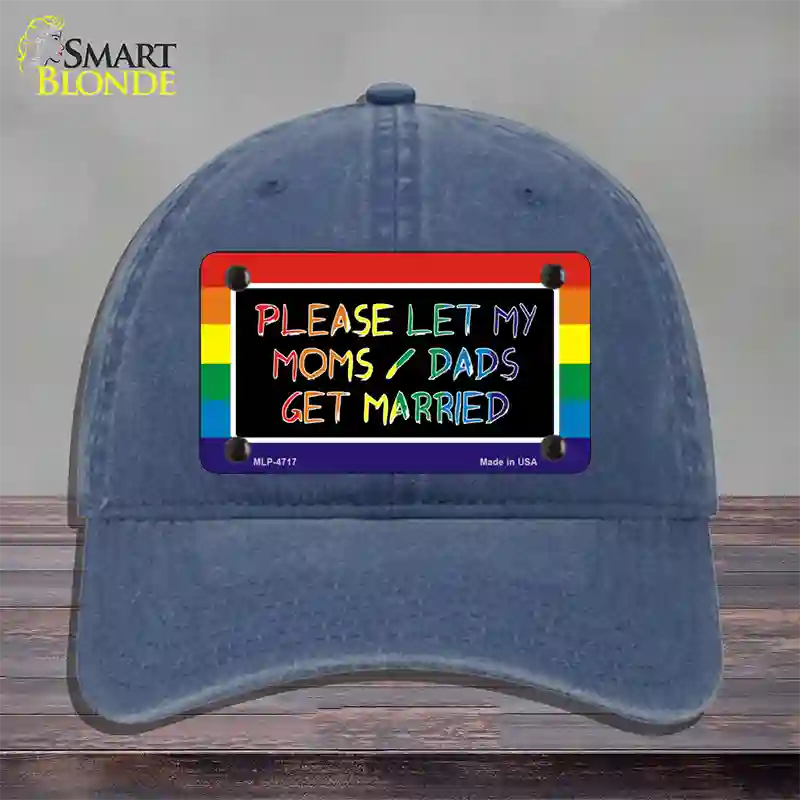 Please Let My Moms And Dads Novelty License Plate Hat Unconstructed Cotton / Navy