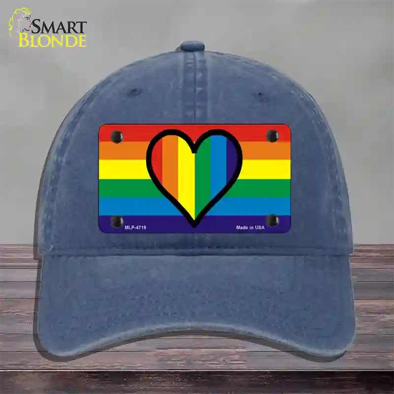 Rainbow Heart Novelty License Plate Hat Unconstructed Cotton / Navy