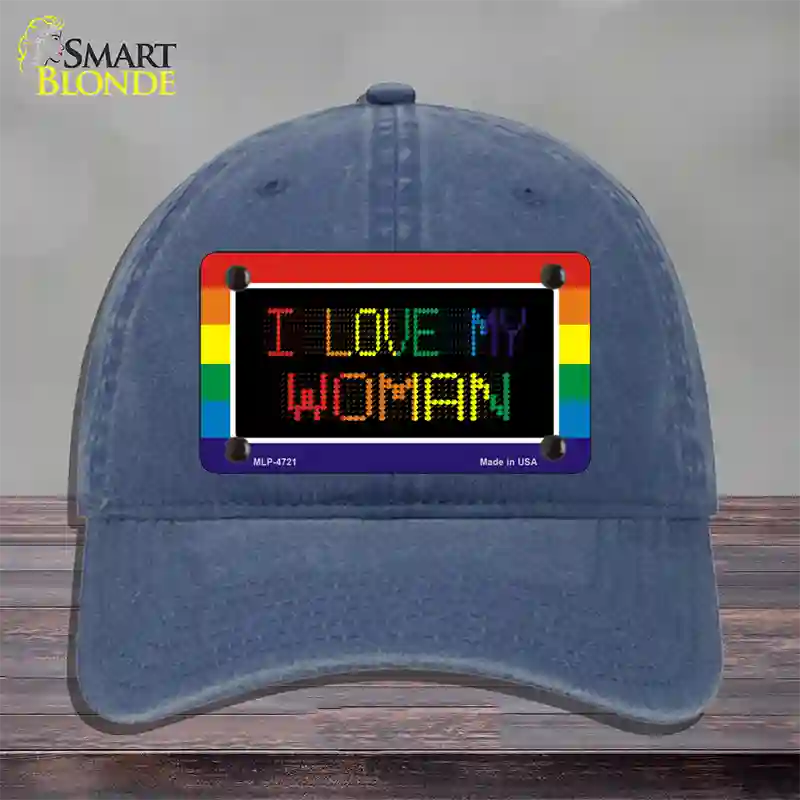 I Love My Woman Novelty License Plate Hat Unconstructed Cotton / Navy