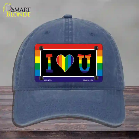 I Love U Novelty License Plate Hat Unconstructed Cotton / Navy