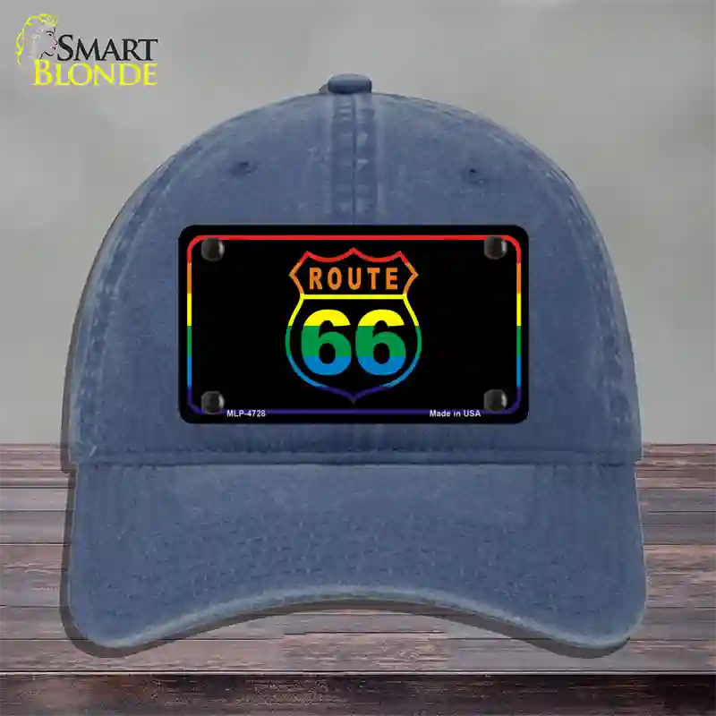 Route 66 Rainbow Flag Novelty License Plate Hat Unconstructed Cotton / Navy