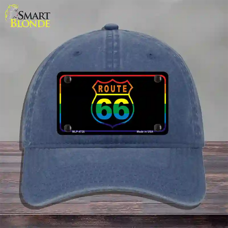 Route 66 Rainbow Flag Novelty License Plate Hat Unconstructed Cotton / Navy