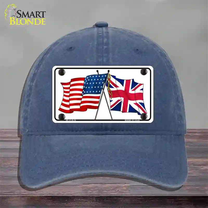 United States Britain Crossed Flags Novelty License Plate Hat Unconstructed Cotton / Navy