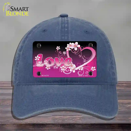 Love Heart And Flowers Novelty License Plate Hat Unconstructed Cotton / Navy