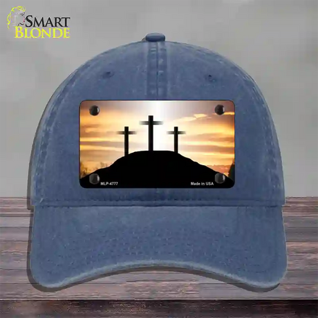 Three Crosses Sunset Novelty License Plate Hat Unconstructed Cotton / Navy