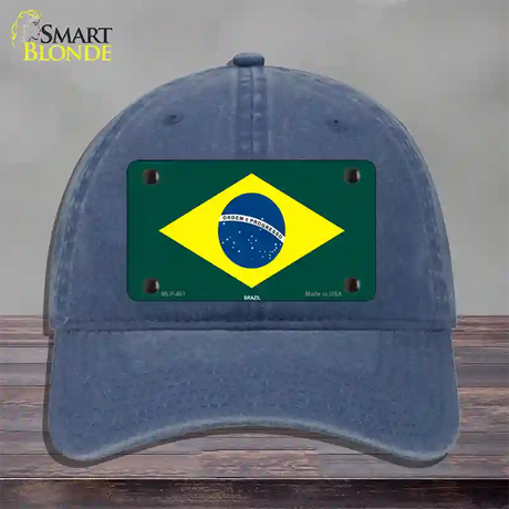 Brazil Flag Novelty License Plate Hat Unconstructed Cotton / Navy